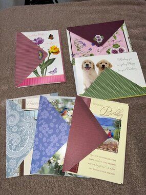 Assorted Birthday Greeting Cards With Envelopes Floral & Animal Designs Set Of 7